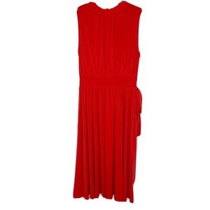 Leota Womens Orange Mindy Shirred Mock-Neck Waist-Tie A-Line Midi Dress Size M